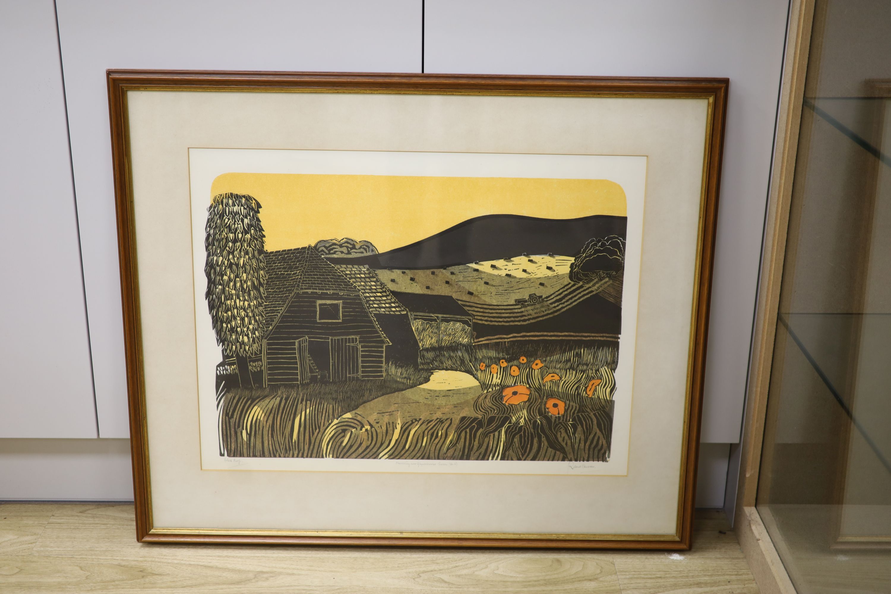Robert Tavener, Artists proof print, 'Harvesting near Glyndebourne, Sussex No.2', signed in pencil, 49 x 64cm